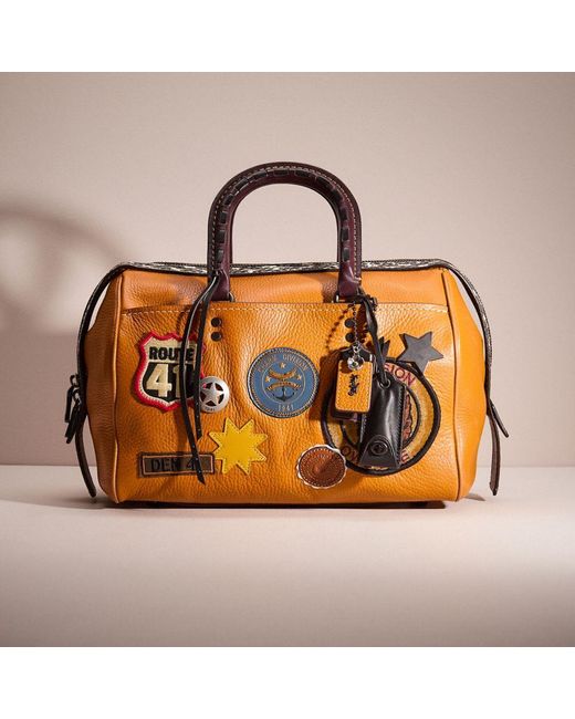 COACH Orange Upcrafted Rogue Satchel With Colorblock Snakeskin Detail