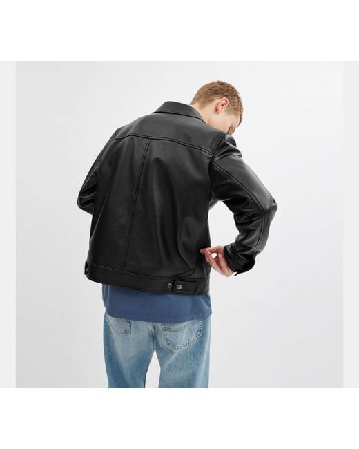 COACH Black Heritage C Lightweight Leather Jacket for men