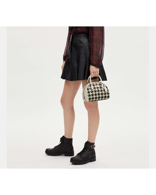 COACH Black Sydney Satchel With Houndstooth Print | Leather