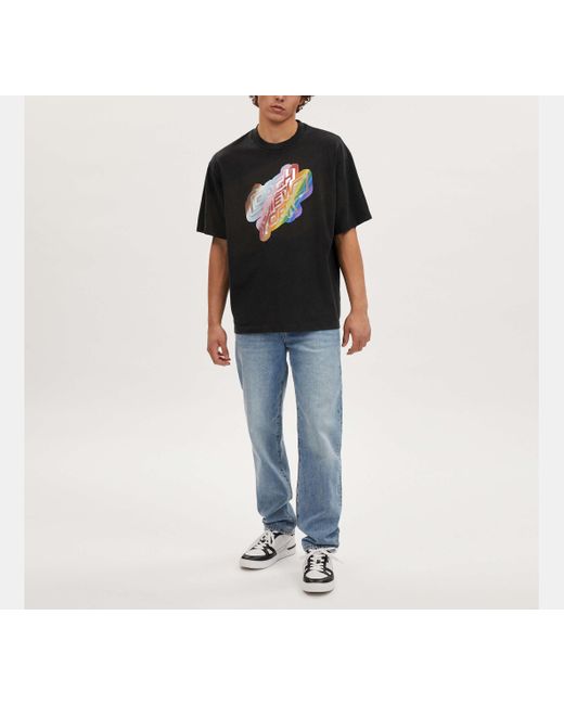 Camiseta New York de arco iris de algodón orgánico COACH de hombre de color Black