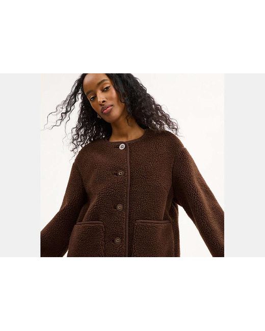 COACH Brown Short Sherpa Cardi Jacket