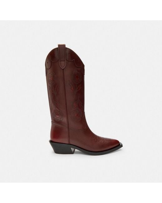 COACH Red Aria Cowboy Boot In Loved Leather