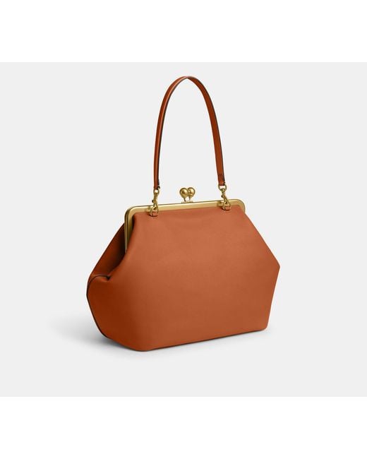 COACH Brown Large Kisslock Frame Bag
