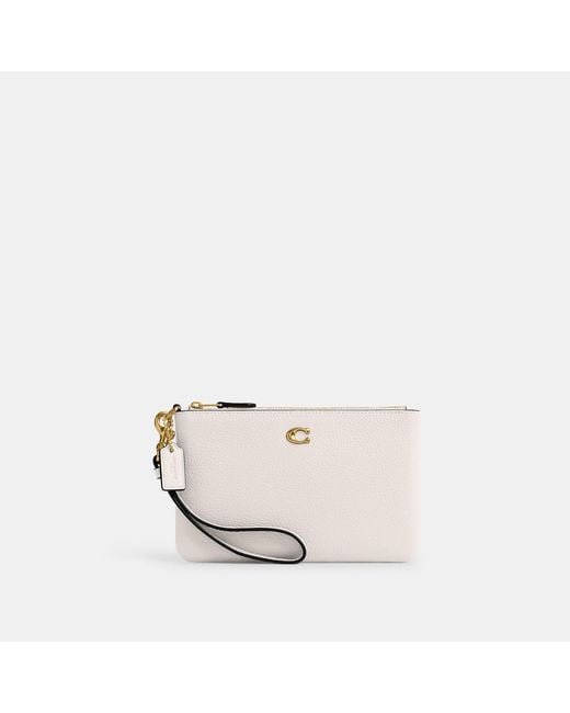 COACH White Polished Pebble Leather Small Wristlet
