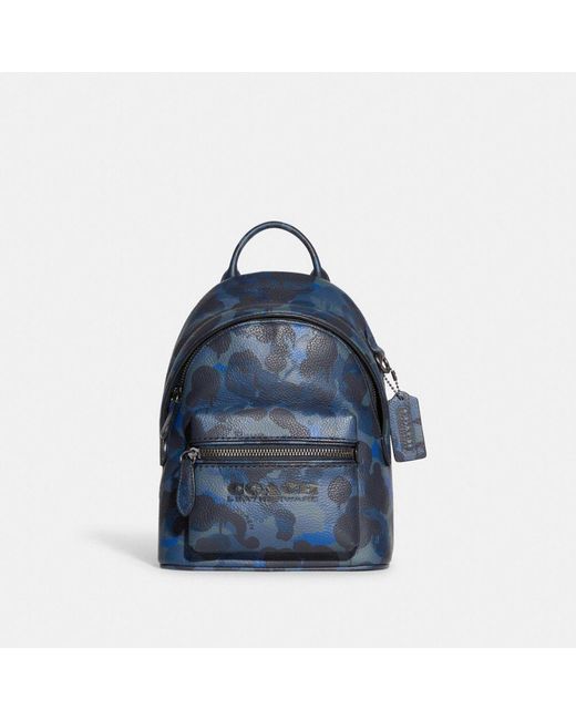 COACH Blue Charter Backpack 18 With Camo Print