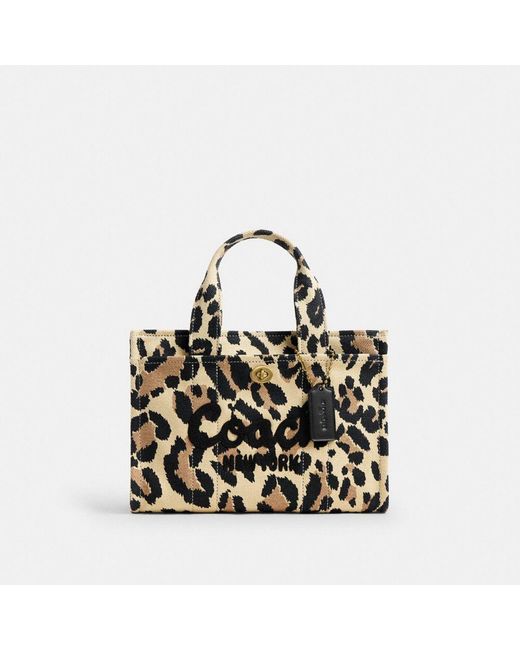 COACH Black Cargo Tote Bag 26 With Leopard Print