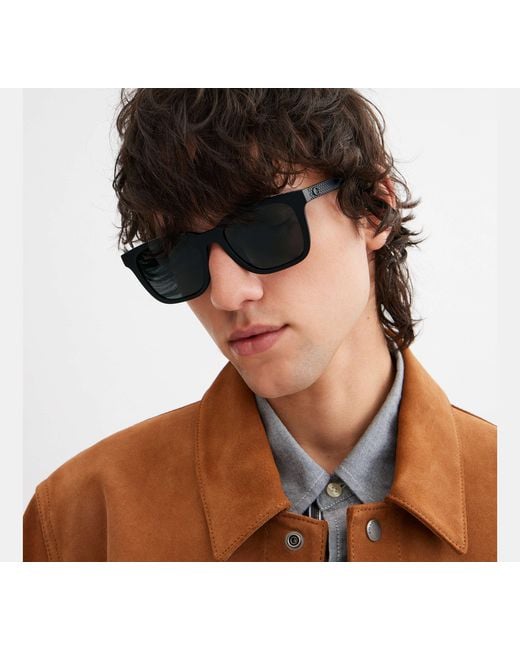 COACH Black C Hardware Textured Temple Square Sunglasses for men