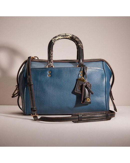 COACH Blue Restored Rogue Satchel With Patchwork Snakeskin Handle