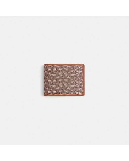 COACH Men's Pink Restored Slim Billfold Wallet In Micro Signature Jacquard