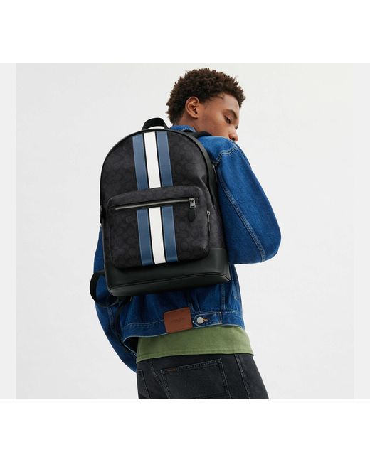 COACH Black West Backpack With Varsity Stripe for men