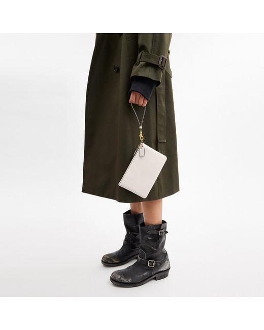 COACH White Polished Pebble Leather Small Wristlet