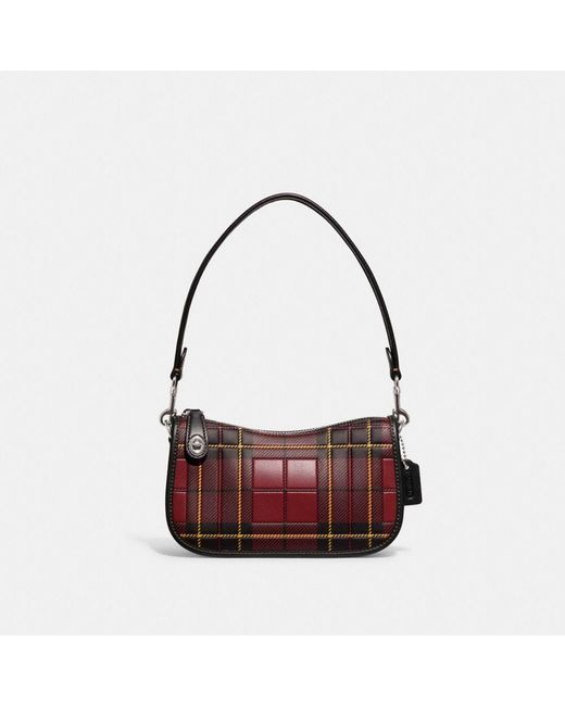 COACH Red Swinger 20 With Plaid Print
