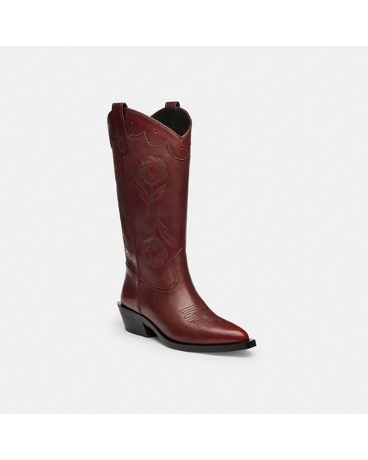 COACH Red Aria Cowboy Boot In Loved Leather