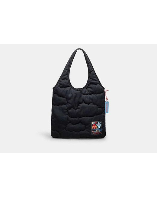 COACH Black Topia Loop Flat Tote With Cloud Quilting