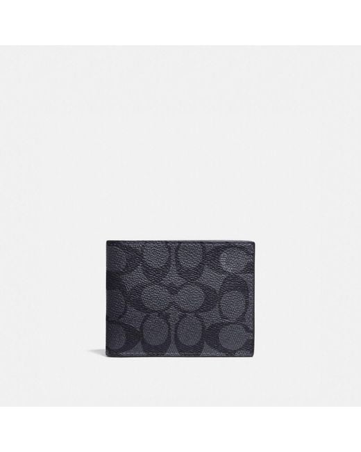 COACH Black Slim Billfold Wallet In Signature Canvas for men