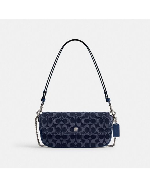 COACH Blue Brook Flap Chain Bag In Signature Denim