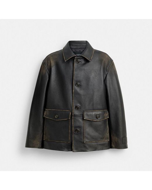 COACH Black Loved Leather Shirt Jacket for men