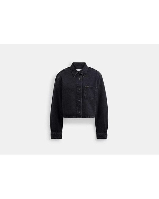 COACH Cropped Denim Button Down - Black, Size 02 | Organic Cotton