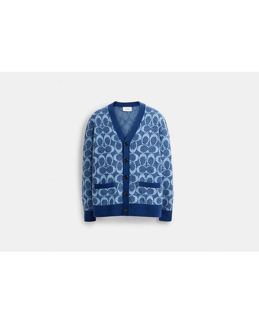 COACH Blue Signature Chunky Cardigan for men