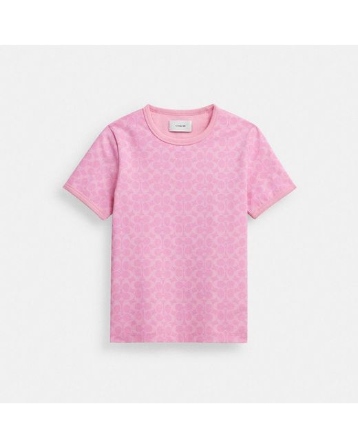 COACH Pink Signature Ringer T Shirt In Organic Cotton