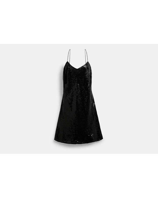 COACH Black Sequin Short Cami Dress