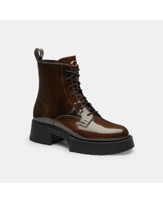 COACH Brown Avery Platform Brushed Leather Bootie Saddle 5.5 B
