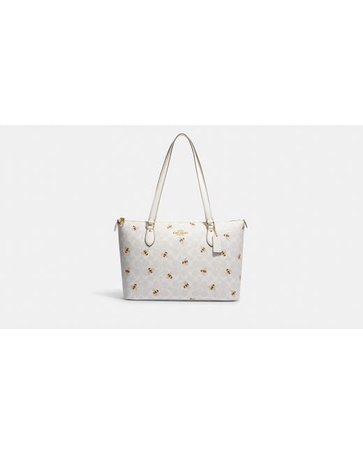 COACH Black Gallery Tote Bag With Bee Print - White | Leather