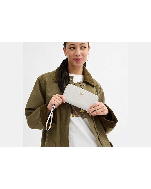 COACH Black Long Zip Around Wallet In Signature Canvas