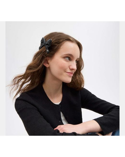 COACH Black Pavé Bow Barrette
