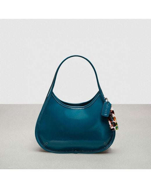 COACH Blue Ergo Bag In Crinkle Patent Topia Leather