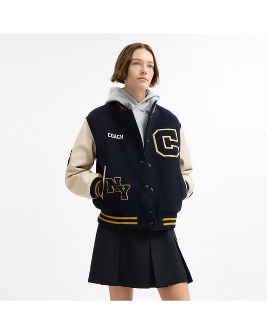 COACH Blue Wool Varsity Jacket