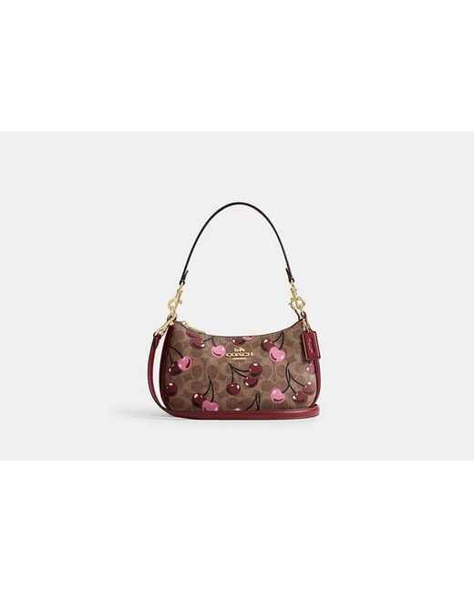 COACH Black Teri Shoulder Bag With Cherry Print