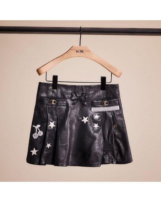 COACH Black Upcrafted Heritage C Leather Mini Skirt