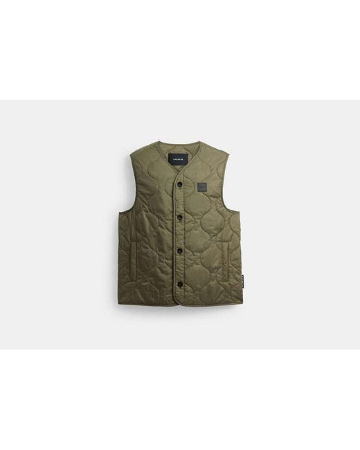 COACH Green Quilted Vest for men