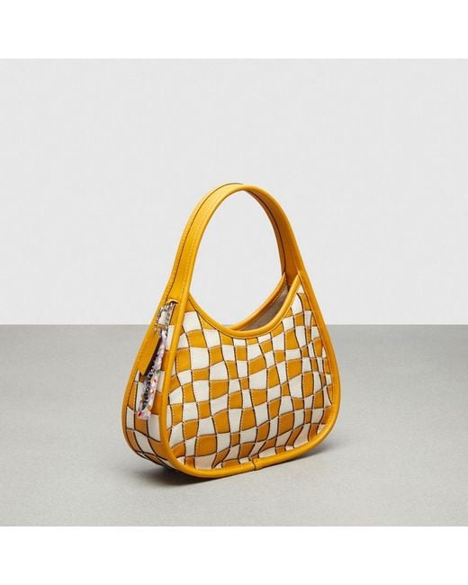 COACH Yellow Ergo Bag In Wavy Checkerboard Upcrafted Leather