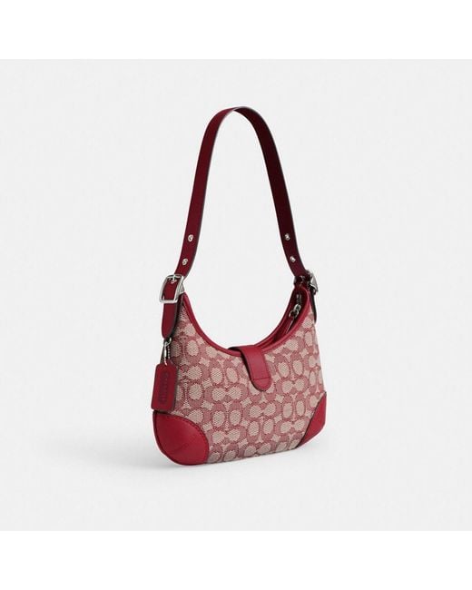 COACH Red Hamptons Hobo Bag In Signature Textile Jacquard