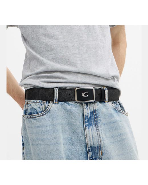 COACH Black Signature Plaque Buckle Belt for men