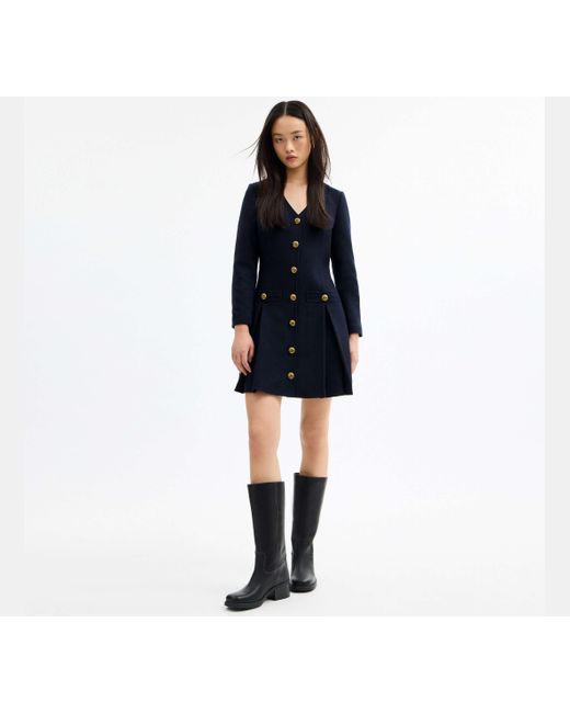 COACH Blue Long Sleeve Wool Dress