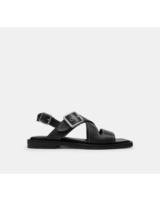 Sandalias planas con hebilla de archivo COACH de color Black