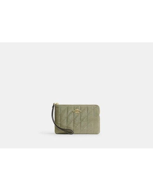 COACH Green Corner Zip Wristlet With Quilting