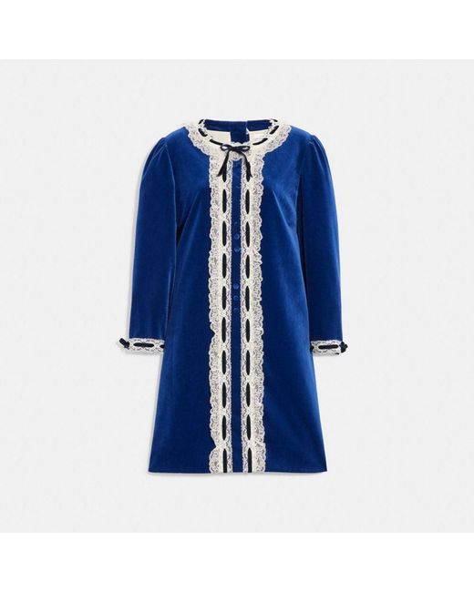 COACH Velvet Dress With Lace Trim in Blue Lyst Canada