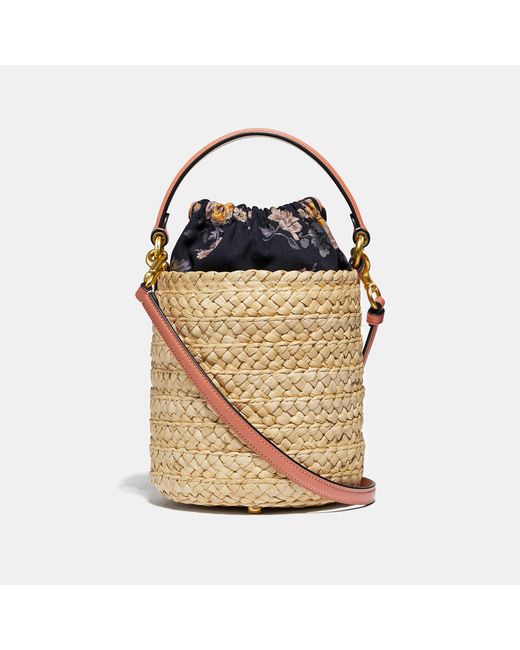 COACH Multicolor Refined Leather And Straw Bucket Bag