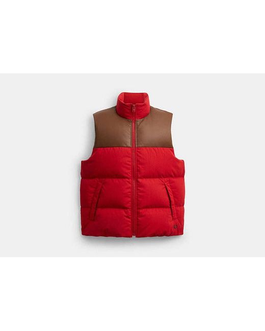 COACH Red Mixed Material Down Vest for men
