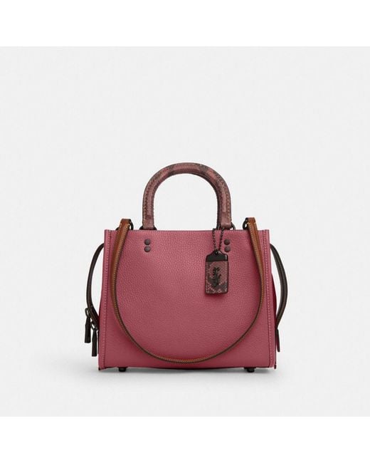 COACH Purple Rogue Bag 25 In Colorblock With Snakeskin Detail