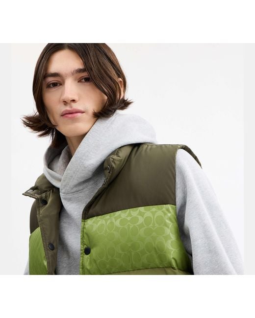 COACH Green Reversible Colorblock Down Vest for men