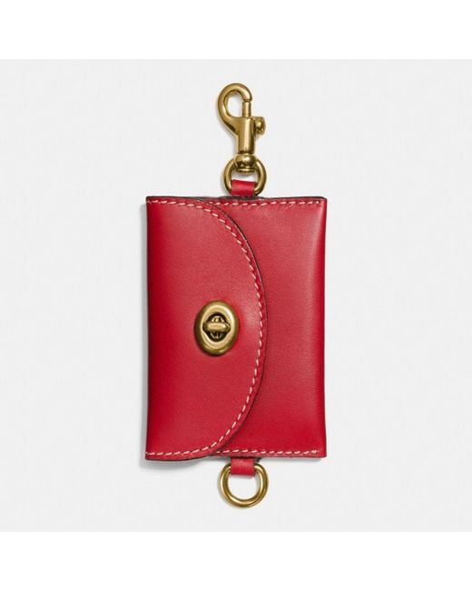 COACH Red Turnlock Card Pouch In Glovetanned Leather