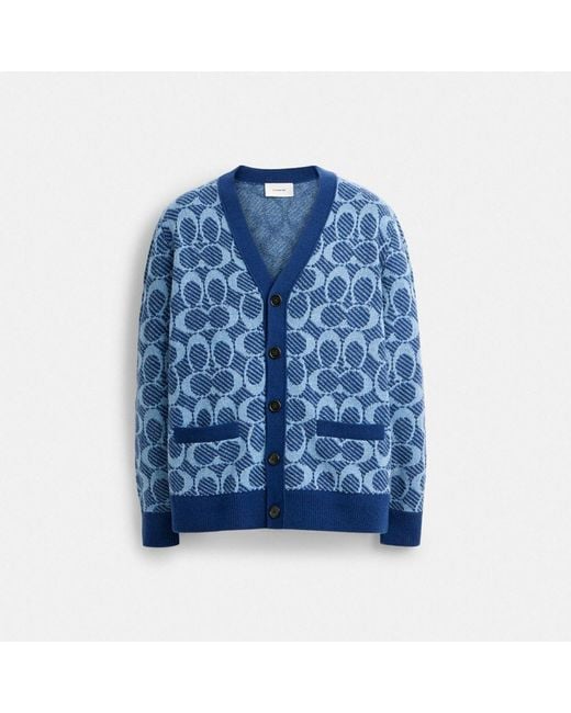 COACH Blue Signature Chunky Cardigan for men