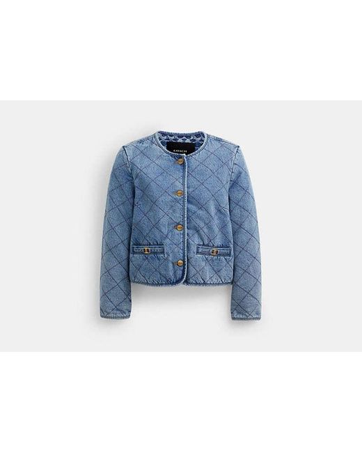 COACH Heritage C Quilted Denim Jacket - Blue, Size X-small | 65% Polyester, 35% Cotton Lining