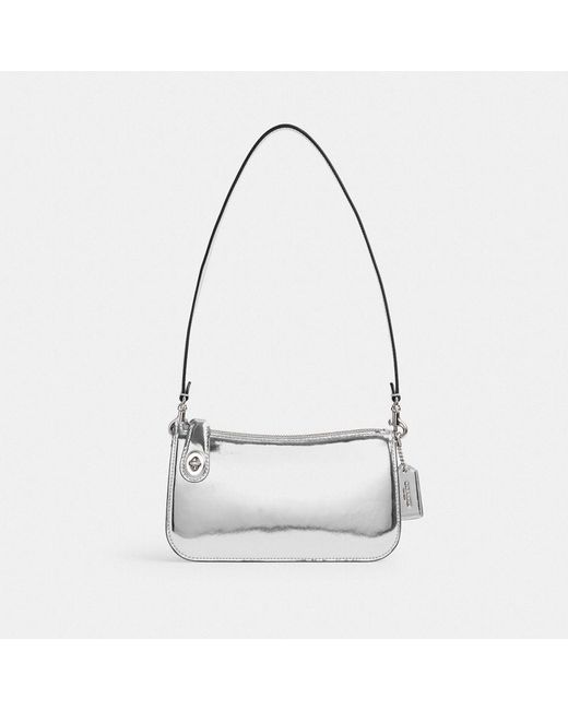 COACH White Penn Shoulder Bag In Silver Metallic