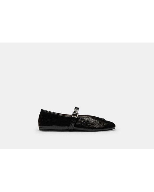 COACH Black Sculpted C Crinkle Patent Leather Soft Mary Jane Flat Shoes